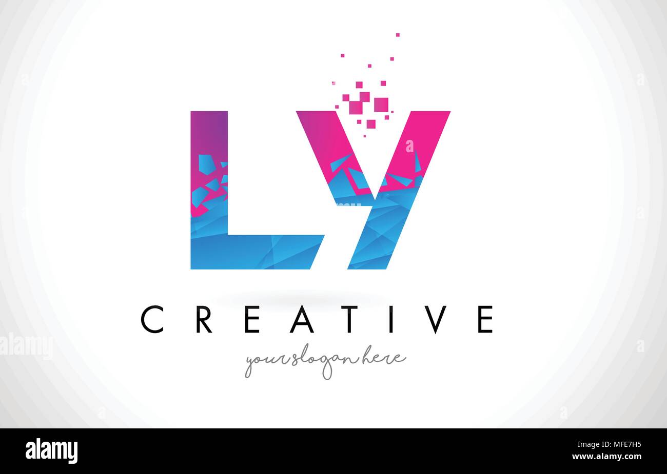 LY L Y Letter Logo with Broken Shattered Blue Pink Triangles Texture ...
