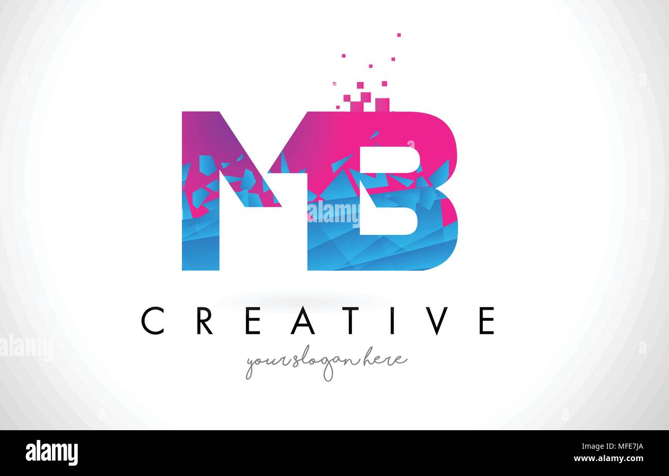 MB M B Letter Logo with Broken Shattered Blue Pink Triangles Texture ...