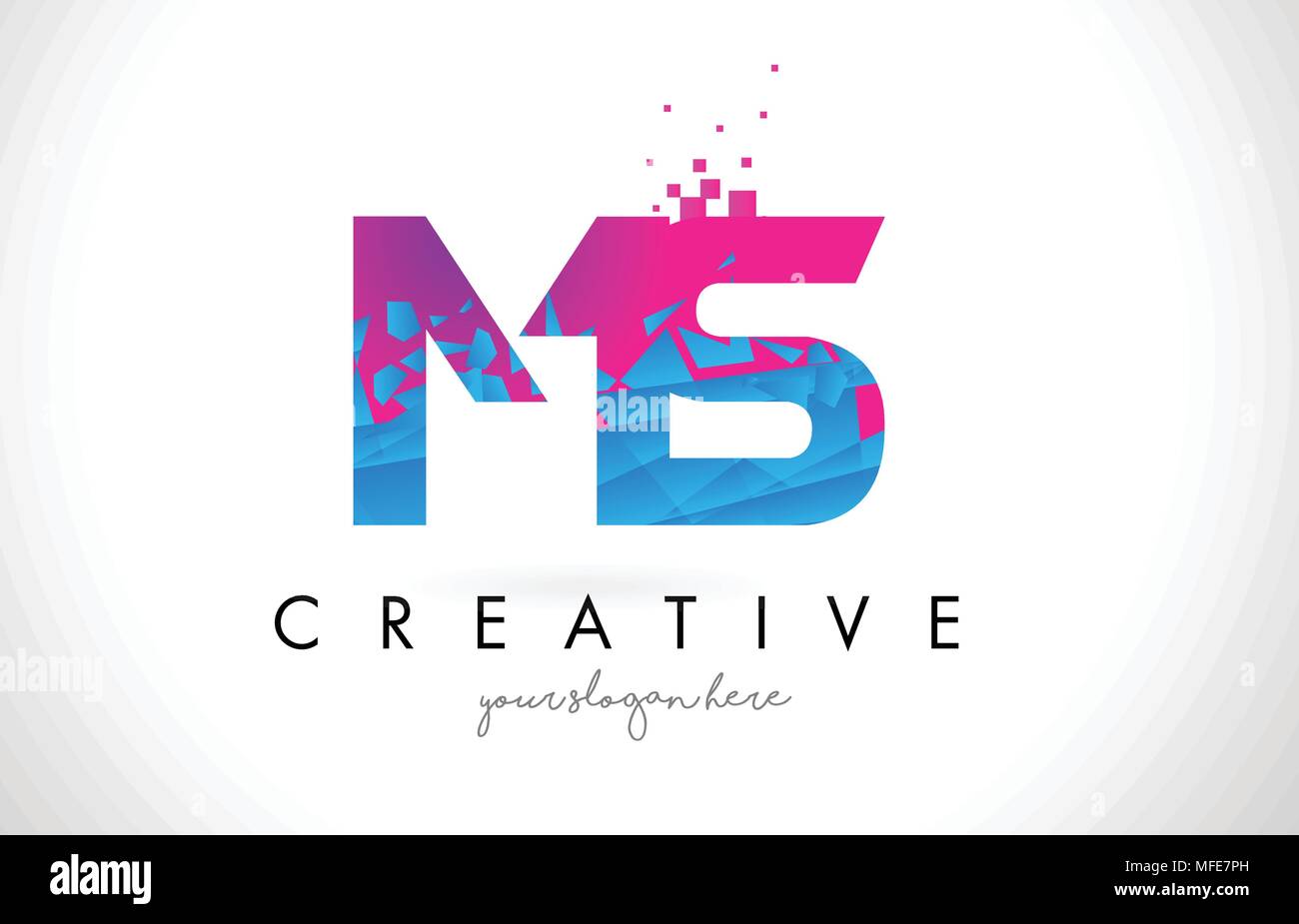 MS M S Letter Logo with Broken Shattered Blue Pink Triangles Texture ...