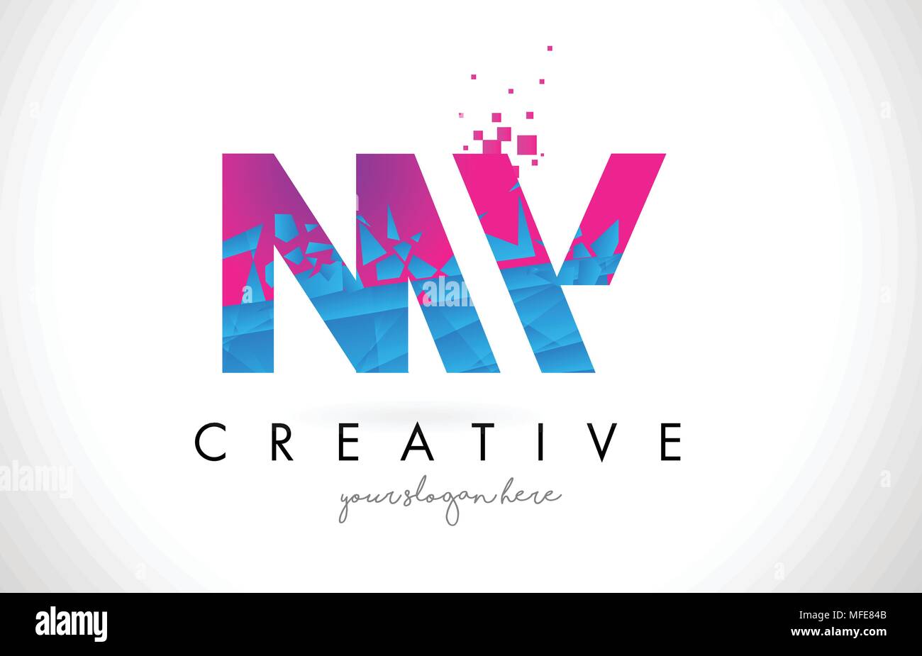 NW N W Letter Logo with Broken Shattered Blue Pink Triangles Texture ...