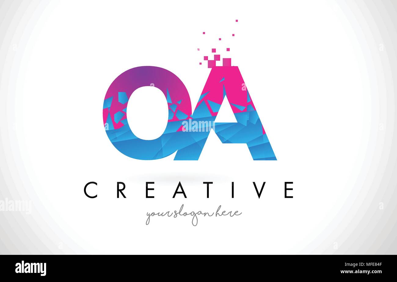 OA O A Letter Logo with Broken Shattered Blue Pink Triangles Texture ...