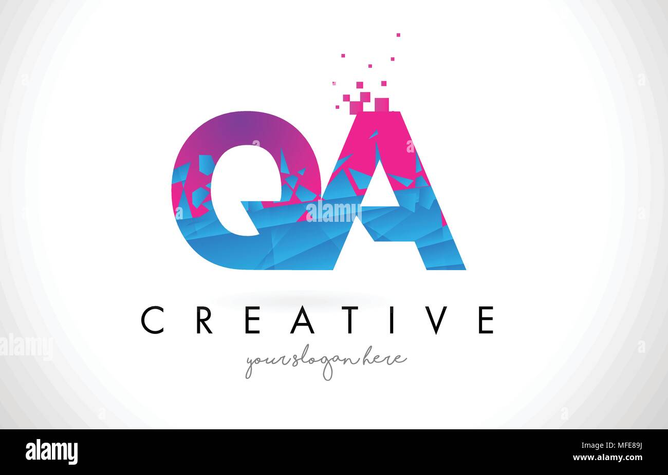 QA Q A Letter Logo with Broken Shattered Blue Pink Triangles Texture ...