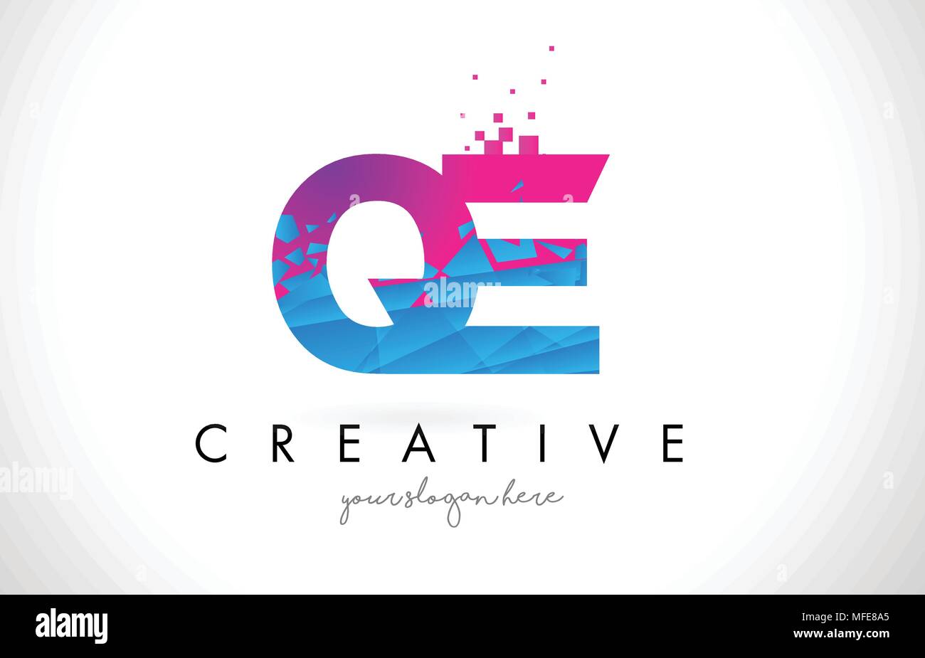 QE Q E Letter Logo with Broken Shattered Blue Pink Triangles Texture ...