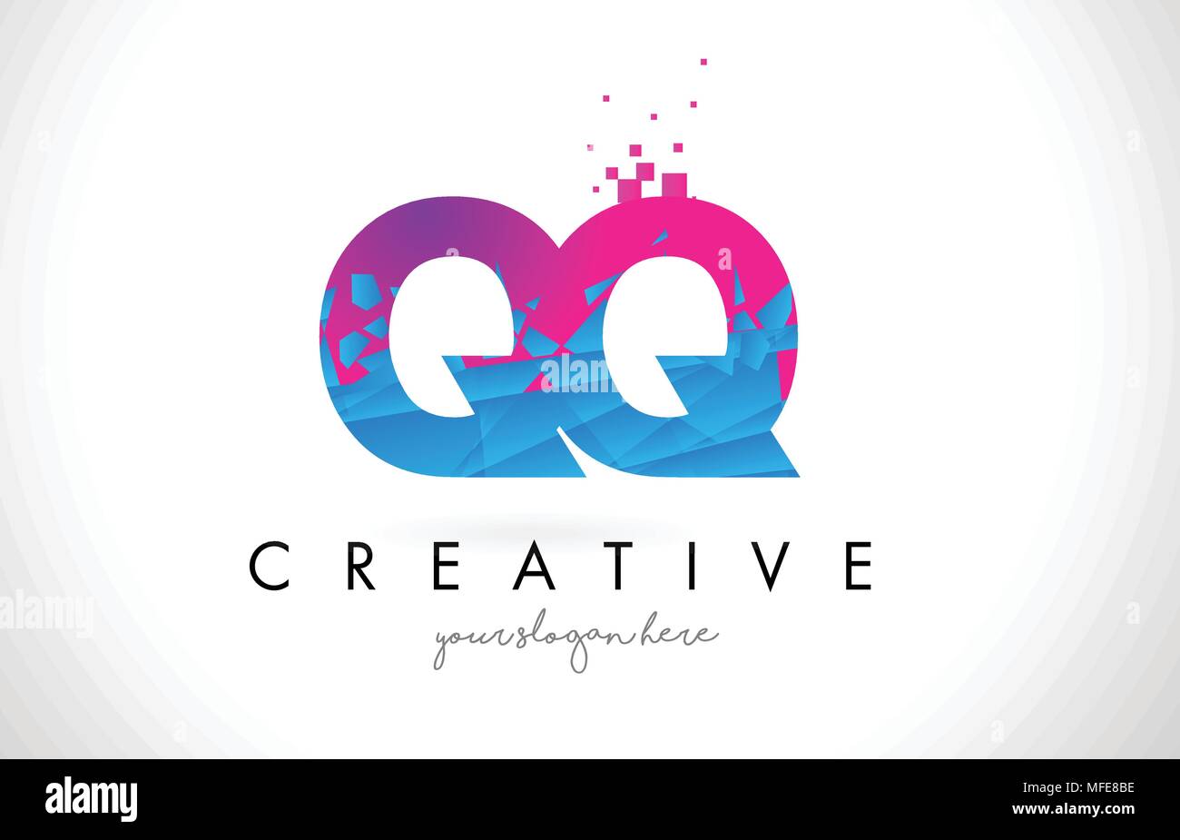 QQ Q Q Letter Logo with Broken Shattered Blue Pink Triangles Texture ...