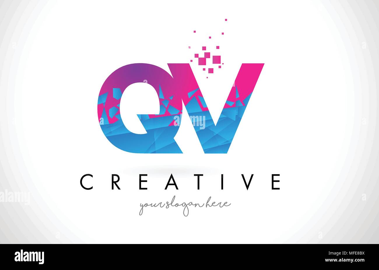 QV Q V Letter Logo with Broken Shattered Blue Pink Triangles Texture ...