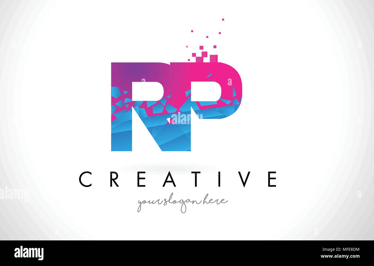 RP R P Letter Logo with Broken Shattered Blue Pink Triangles Texture ...