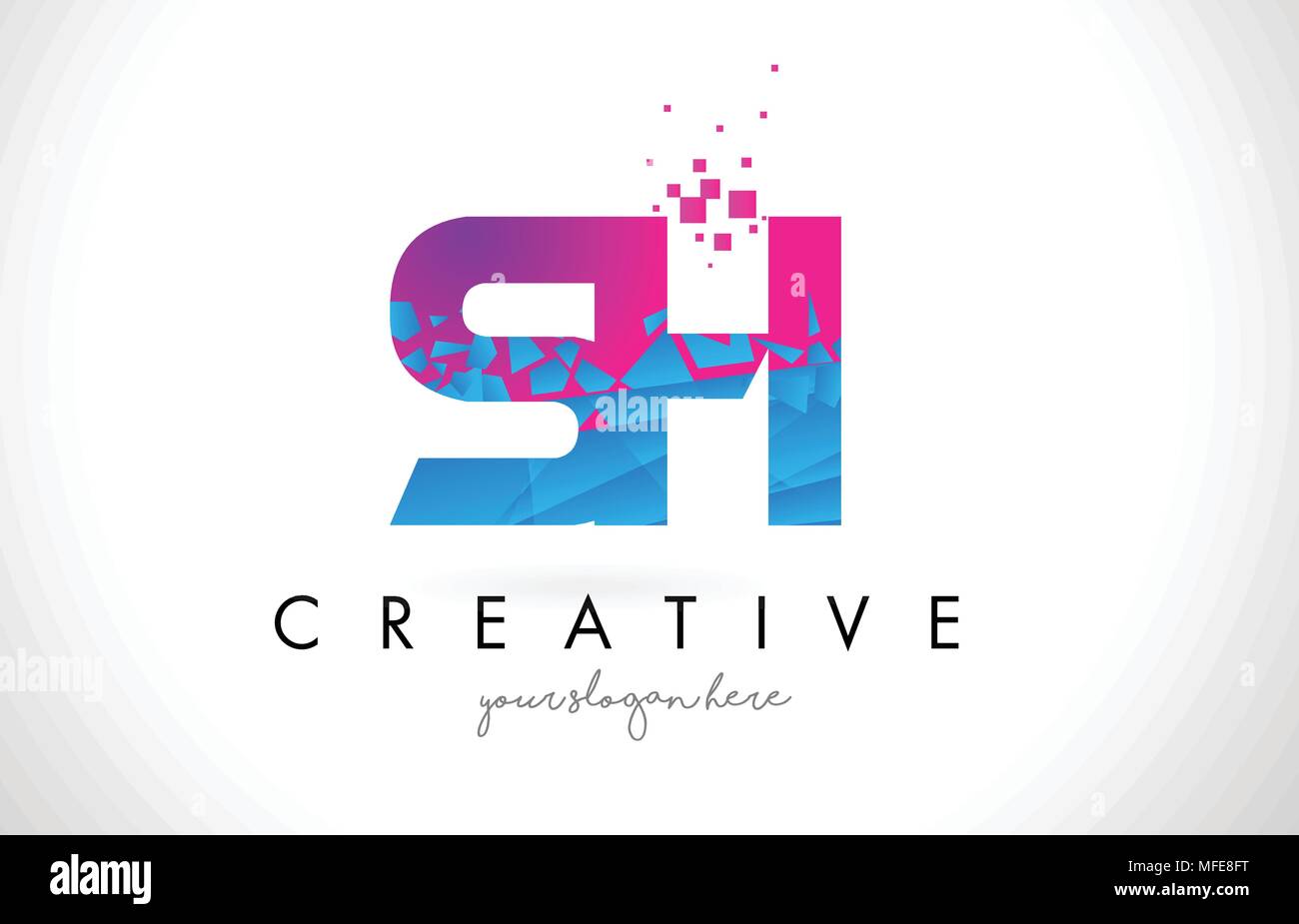SH S H Letter Logo with Broken Shattered Blue Pink Triangles Texture ...