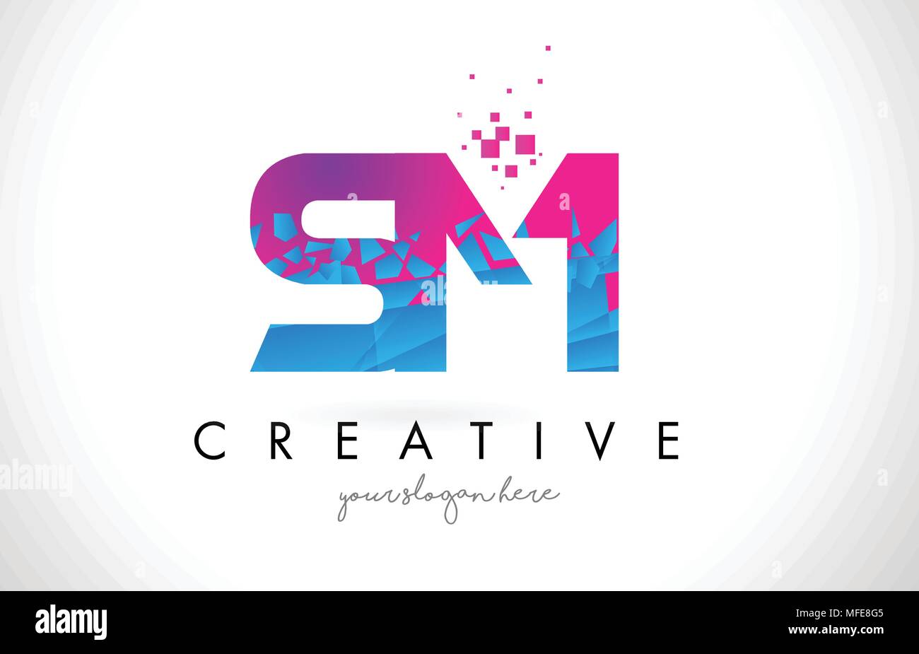 SM S M Letter Logo with Broken Shattered Blue Pink Triangles Texture ...
