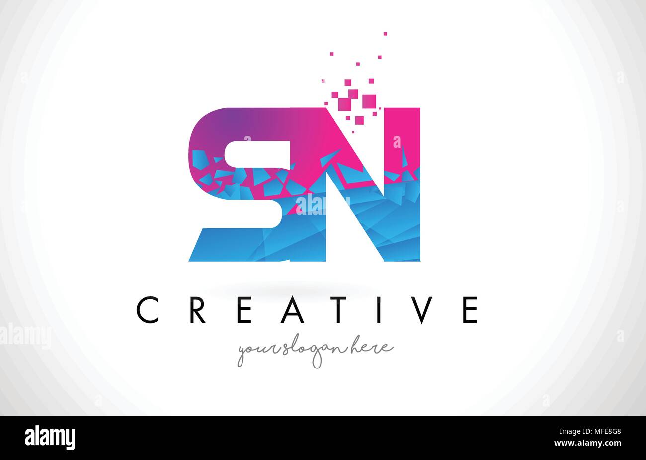 SN S N Letter Logo with Broken Shattered Blue Pink Triangles Texture ...