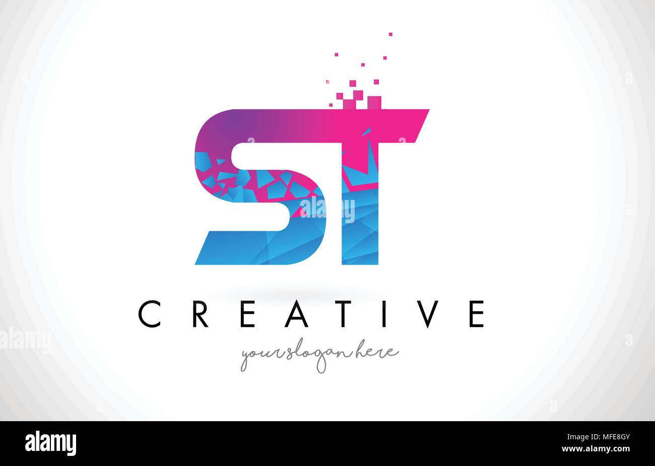 ST S T Letter Logo with Broken Shattered Blue Pink Triangles Texture ...