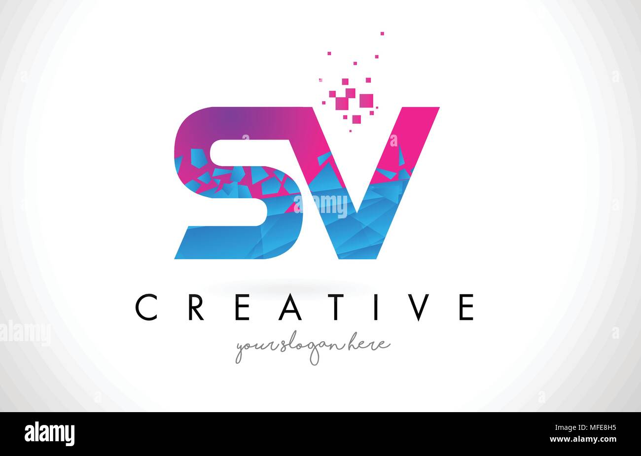 SV S V Letter Logo with Broken Shattered Blue Pink Triangles Texture ...