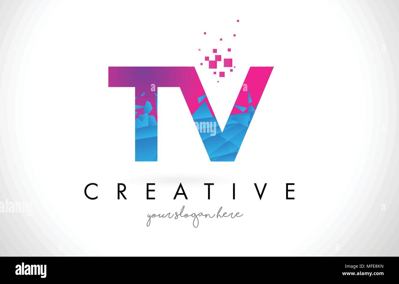TV T V Letter Logo with Broken Shattered Blue Pink Triangles Texture ...