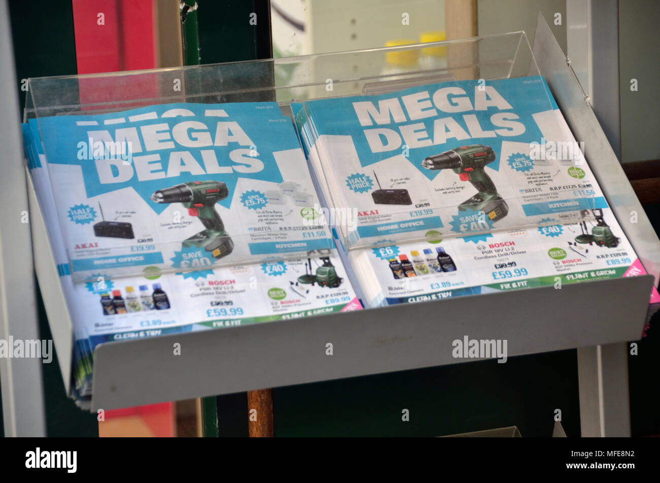 Hardware retailer brochures promoting mega deals. Stock Photo