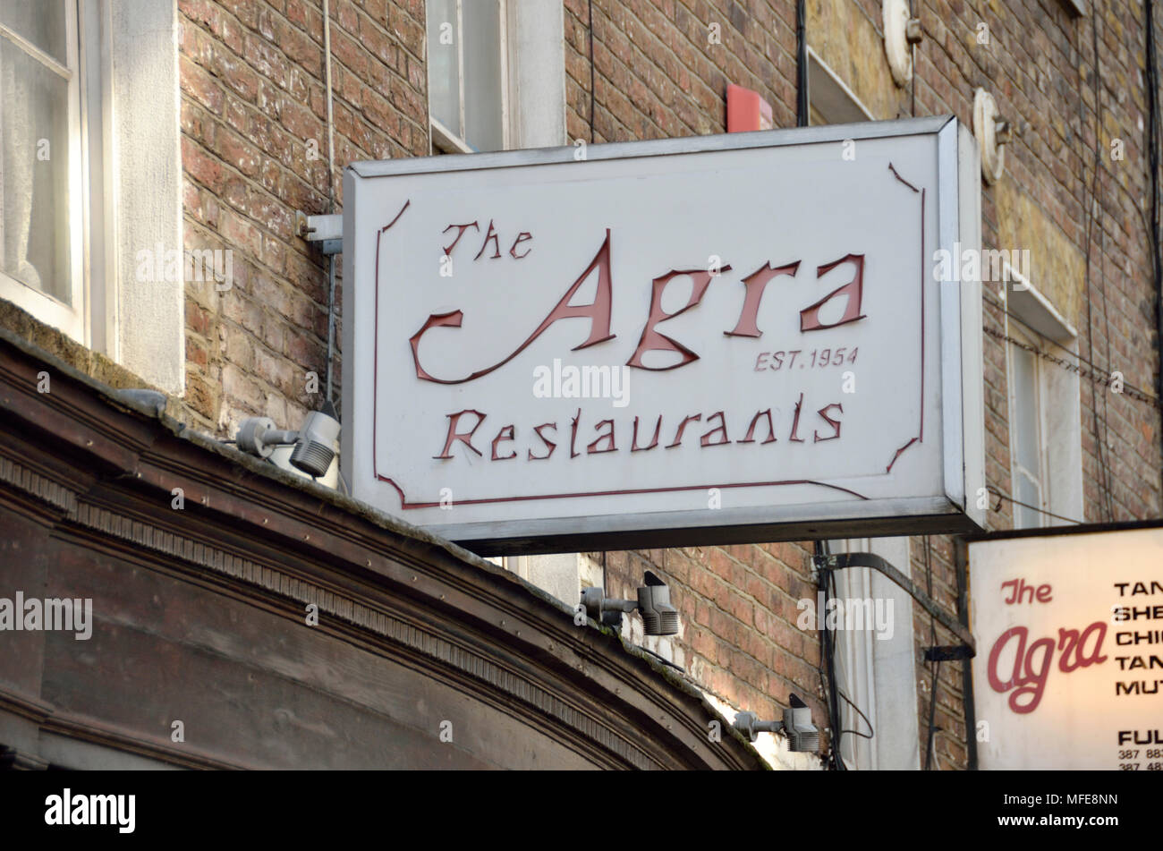The Agra Indian restaurant in Whitfield Street, Fitzrovia, London, UK. Stock Photo