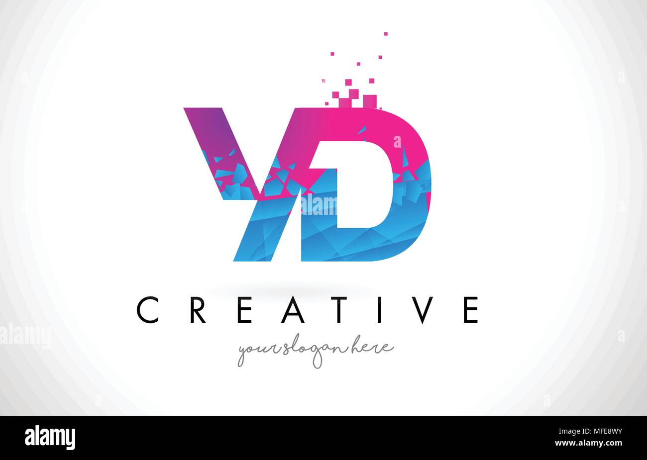 YD Y D Letter Logo with Broken Shattered Blue Pink Triangles Texture ...