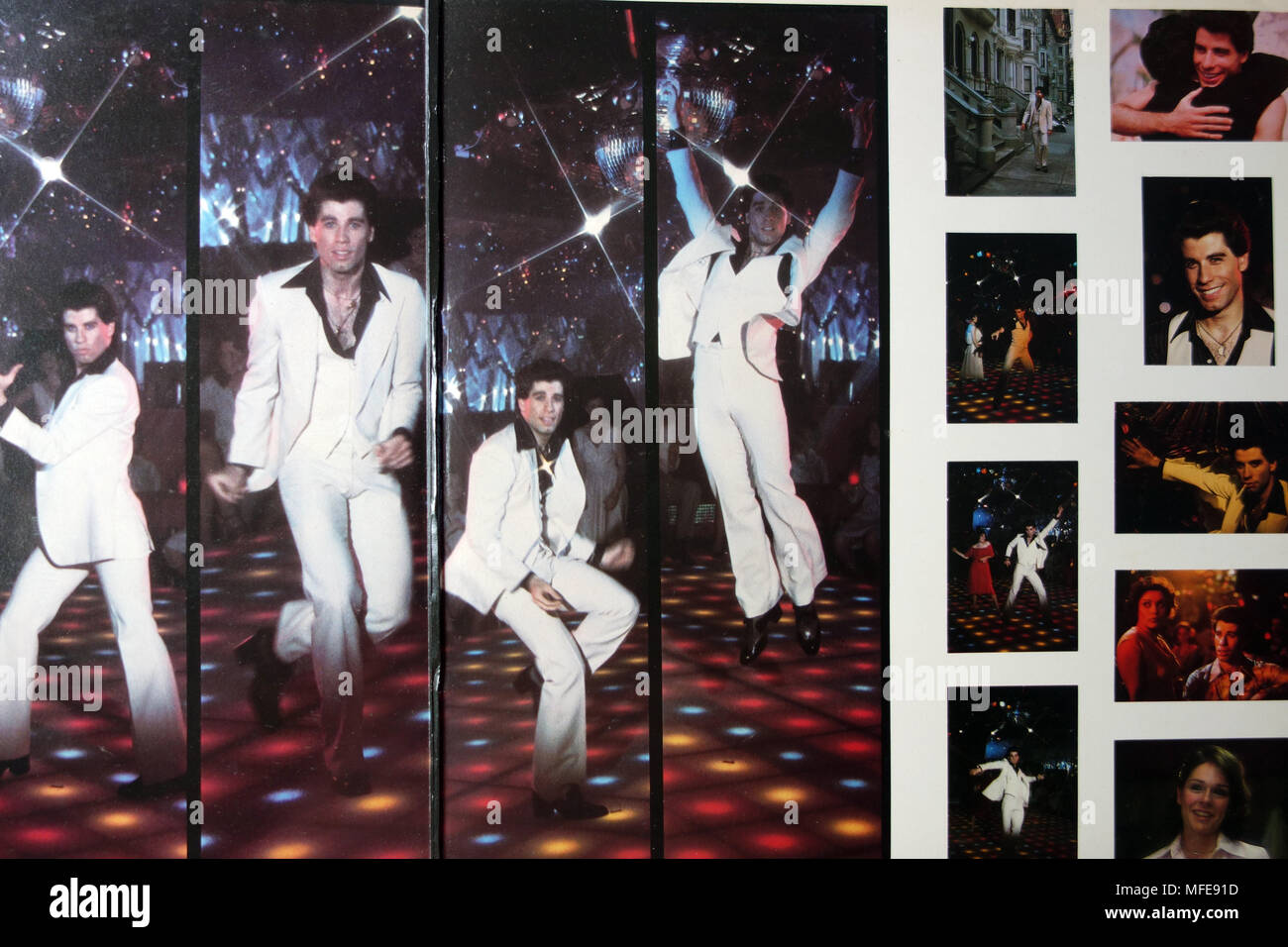 John Travolta Disco Dancing on the Inside of the Double Album Sleeve Cover of Saturday Night Fever by RSO Records. Stock Photo