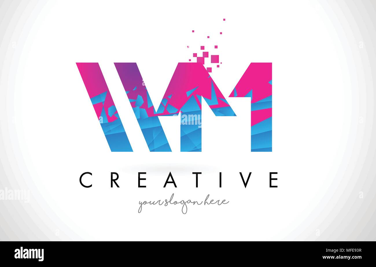 WM W M Letter Logo with Broken Shattered Blue Pink Triangles Texture ...