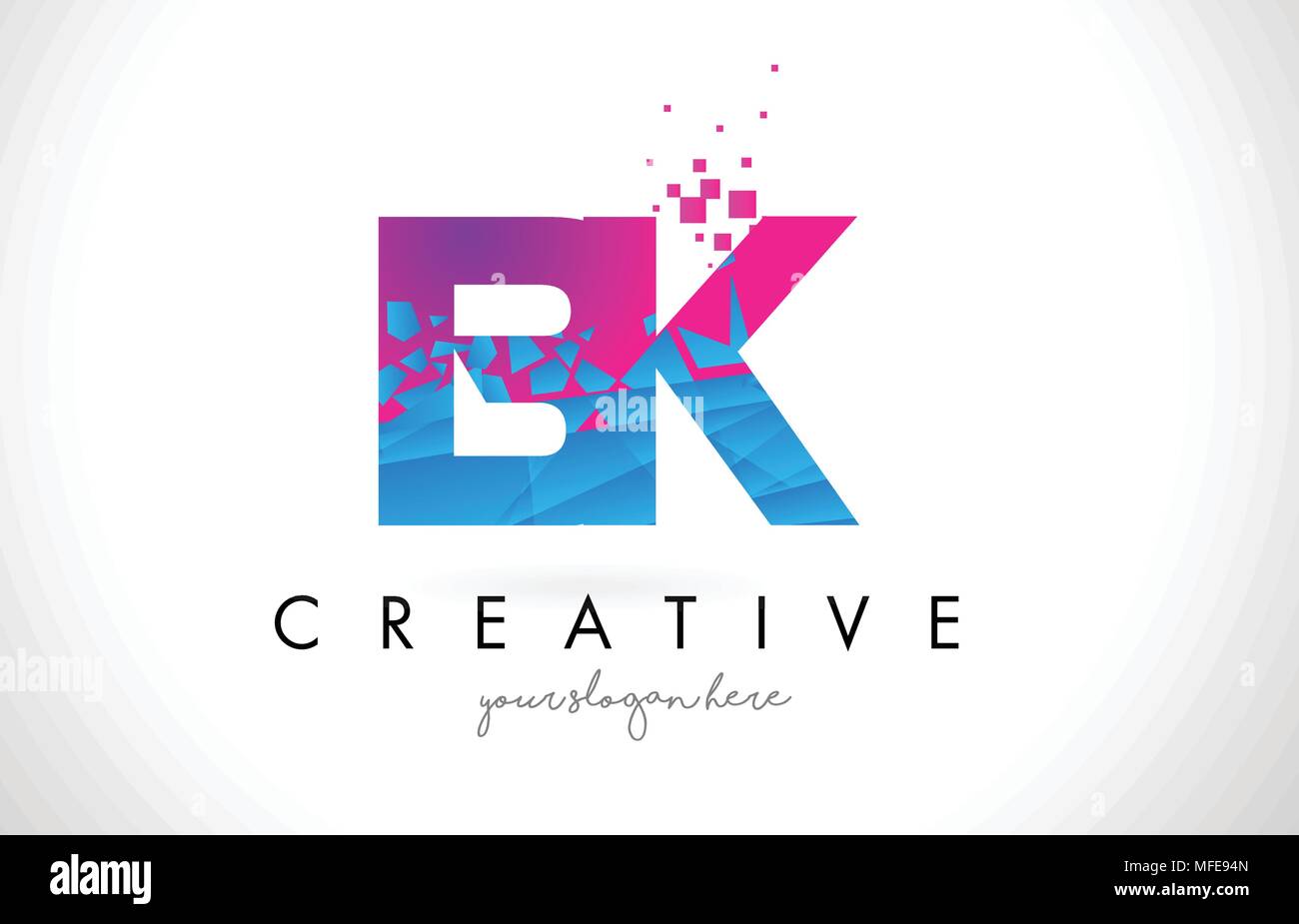 BK B K Letter Logo with Broken Shattered Blue Pink Triangles Texture ...