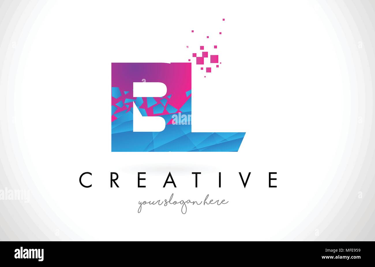 BL B L Letter Logo with Broken Shattered Blue Pink Triangles Texture Design Vector Illustration. Stock Vector