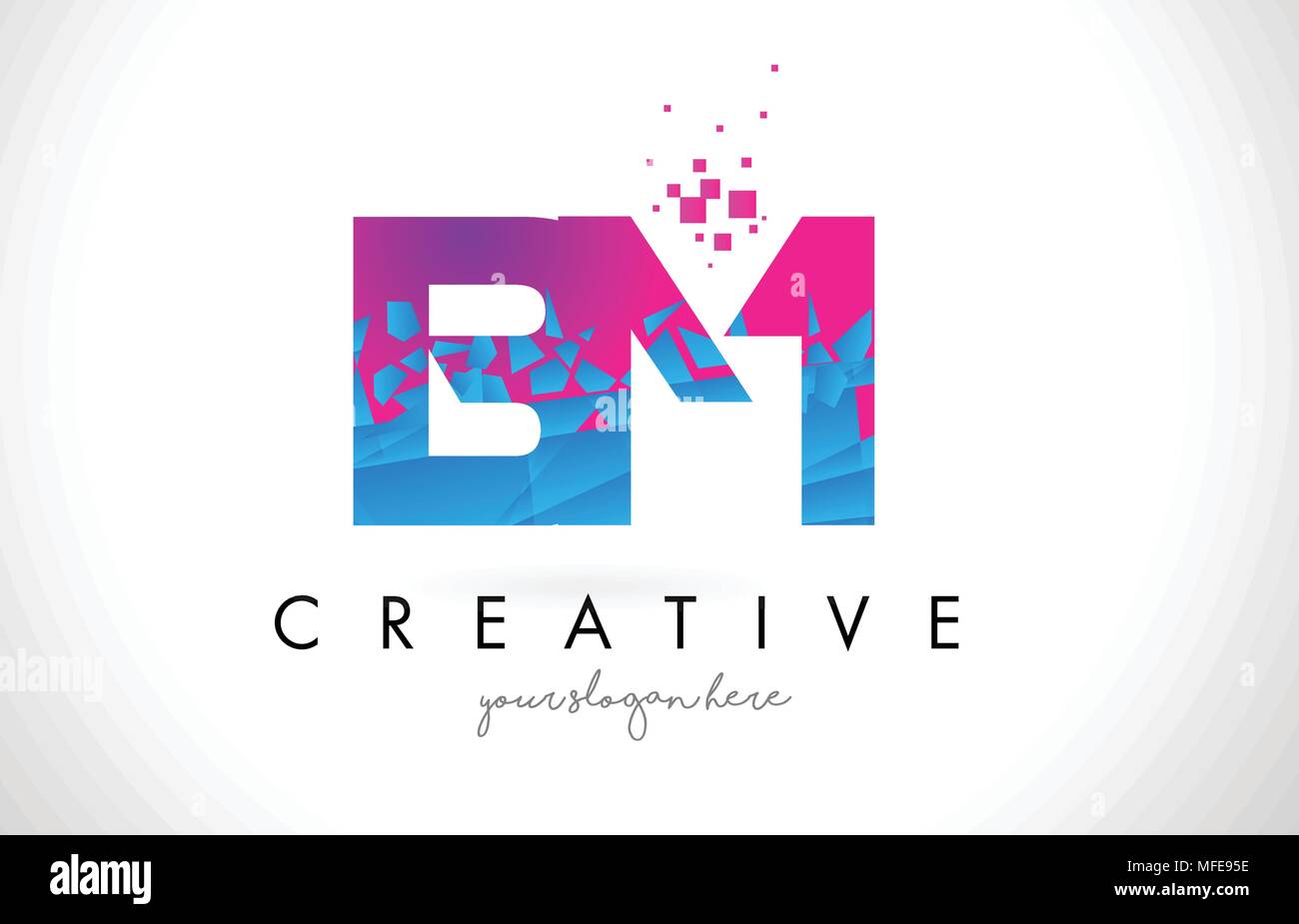 BM B M Letter Logo with Broken Shattered Blue Pink Triangles Texture ...