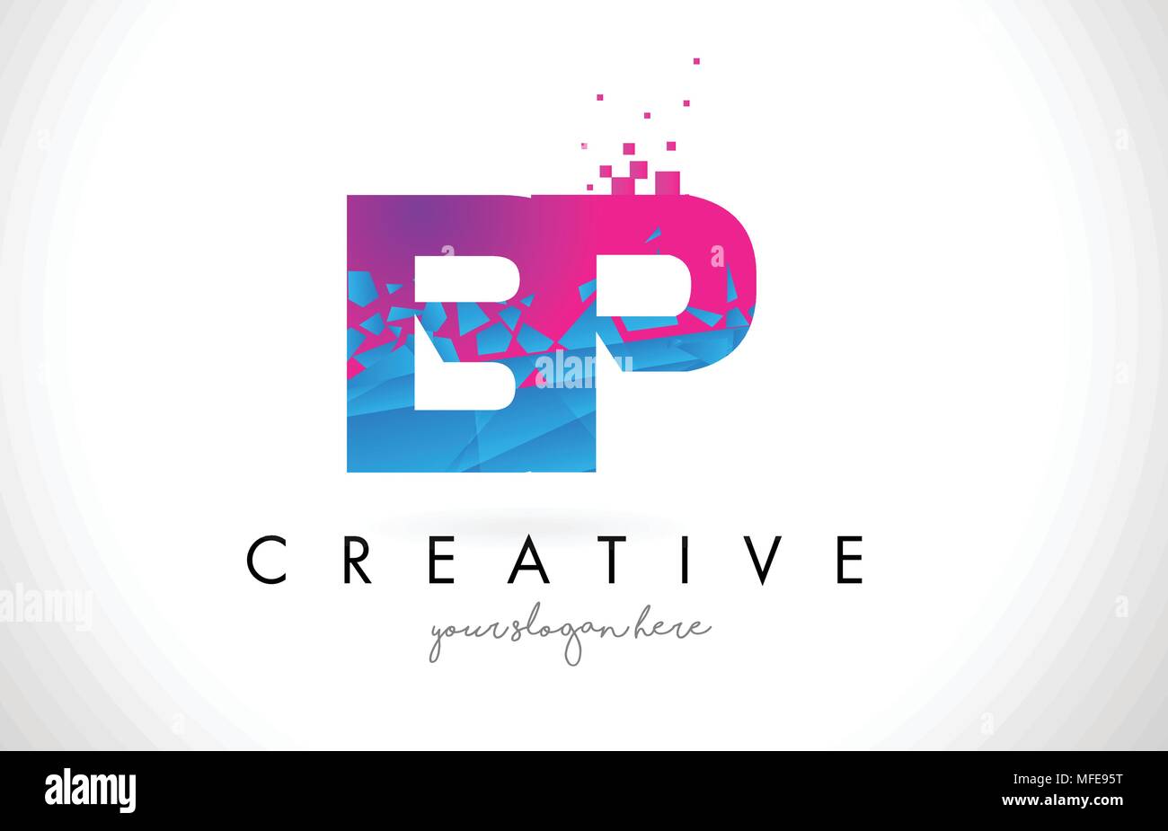BP B P Letter Logo with Broken Shattered Blue Pink Triangles Texture ...