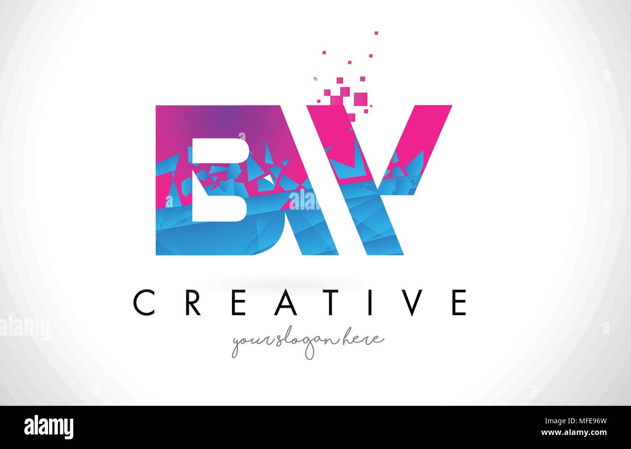 BW B W Letter Logo with Broken Shattered Blue Pink Triangles Texture ...