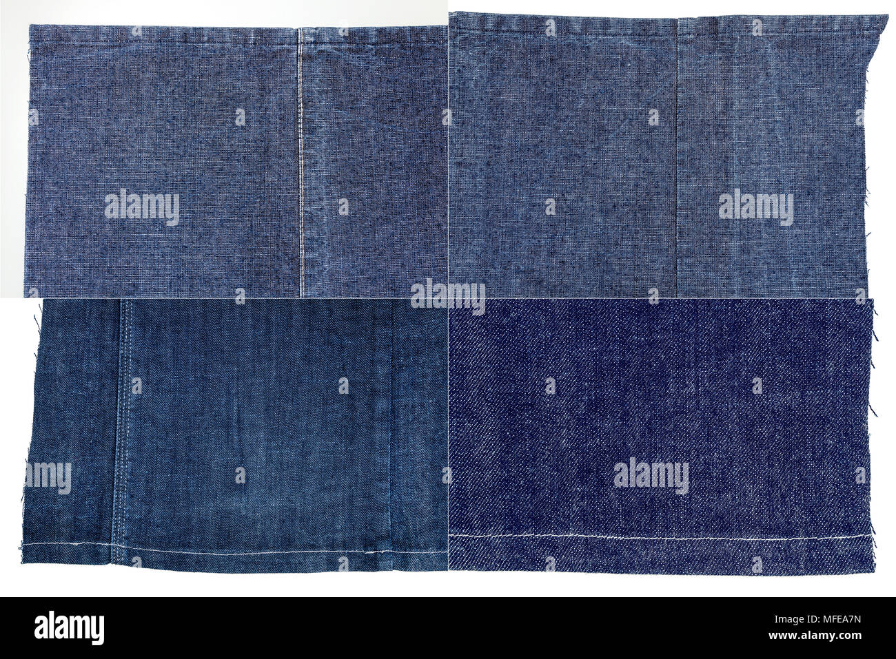 Collection of dark blue jeans fabric textures isolated on white ...