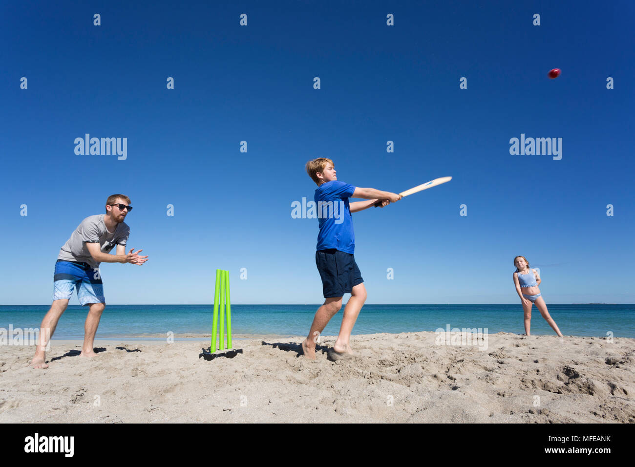 Beach Cricket on a beautiful Beach in Australia. Stock Photo