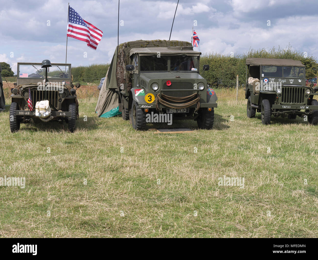 U.S. army jeep and Britsh army Landrovers at Rauceby war weekend Lincolnshire Stock Photo