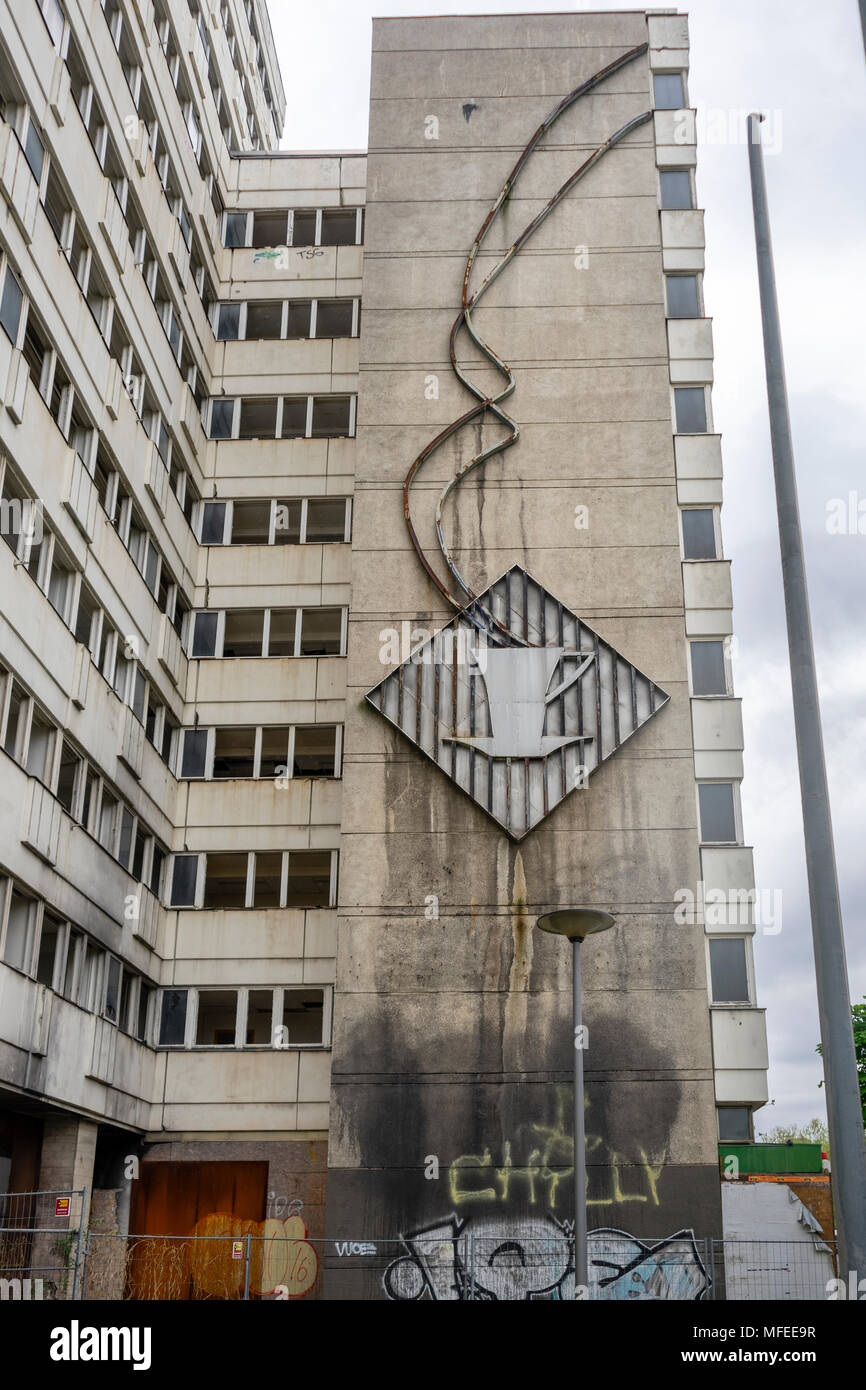 Communist wall art on the derelict former 'Haus der Statistik' (house of statistics) along Otto Braun Strasse in Mitte in Berlin, Germany, Europe Stock Photo