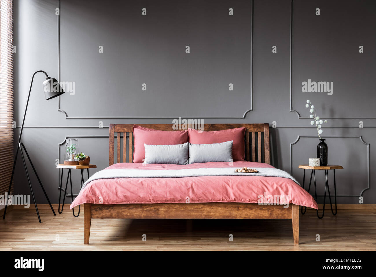 floor lamp next to bed