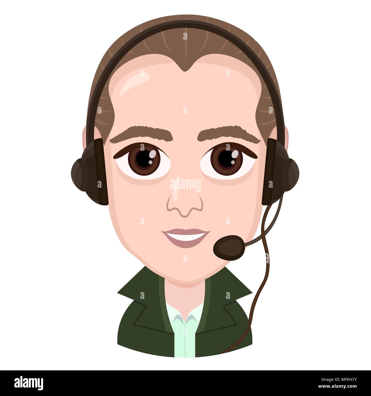 Cartoon character, vector drawing portrait boy call center operator, smile  emotion, icon, sticker. Man brunet with big brown eyes with headset, headph  Stock Vector Image & Art - Alamy