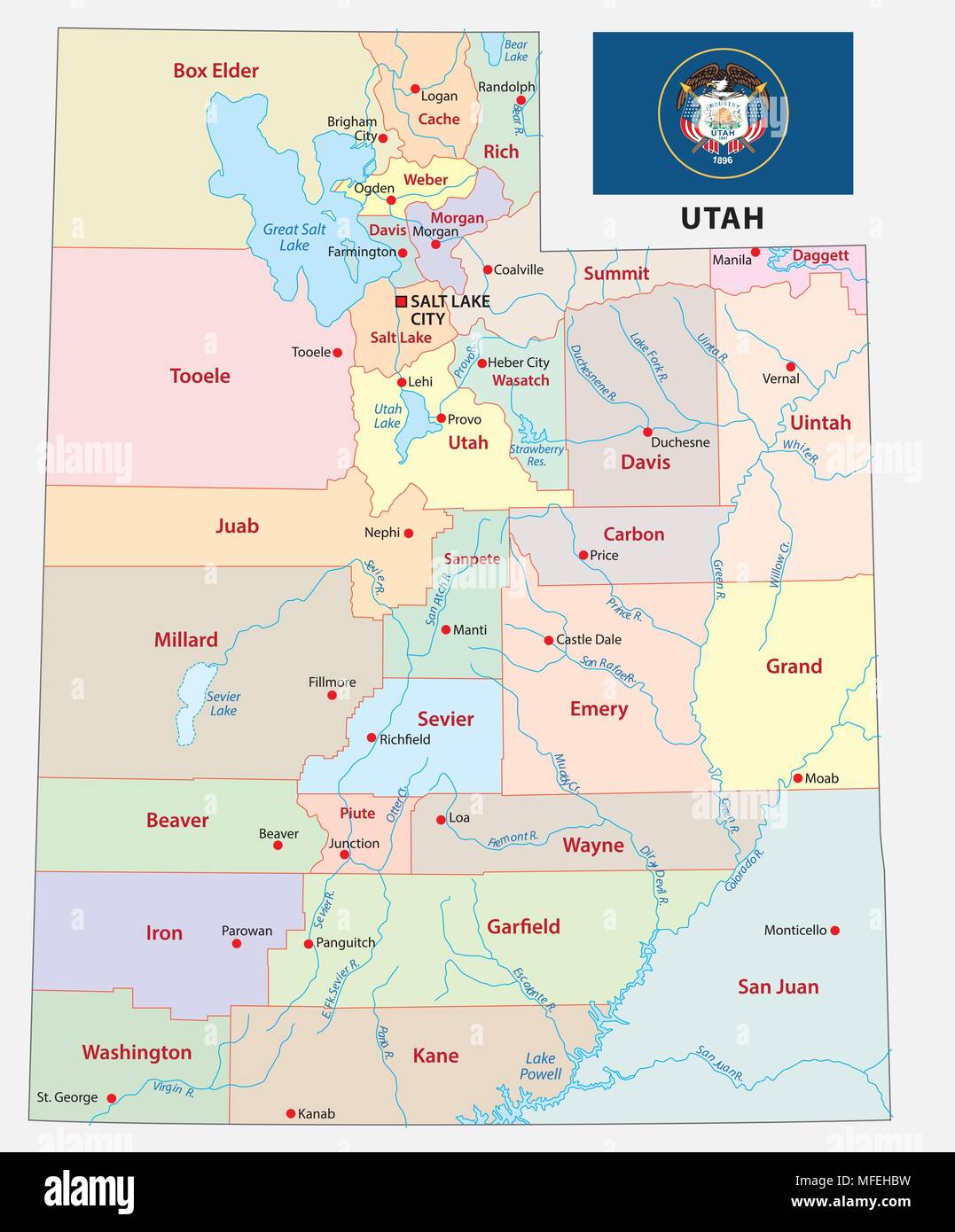 : utah administrative and political vector map Stock Vector