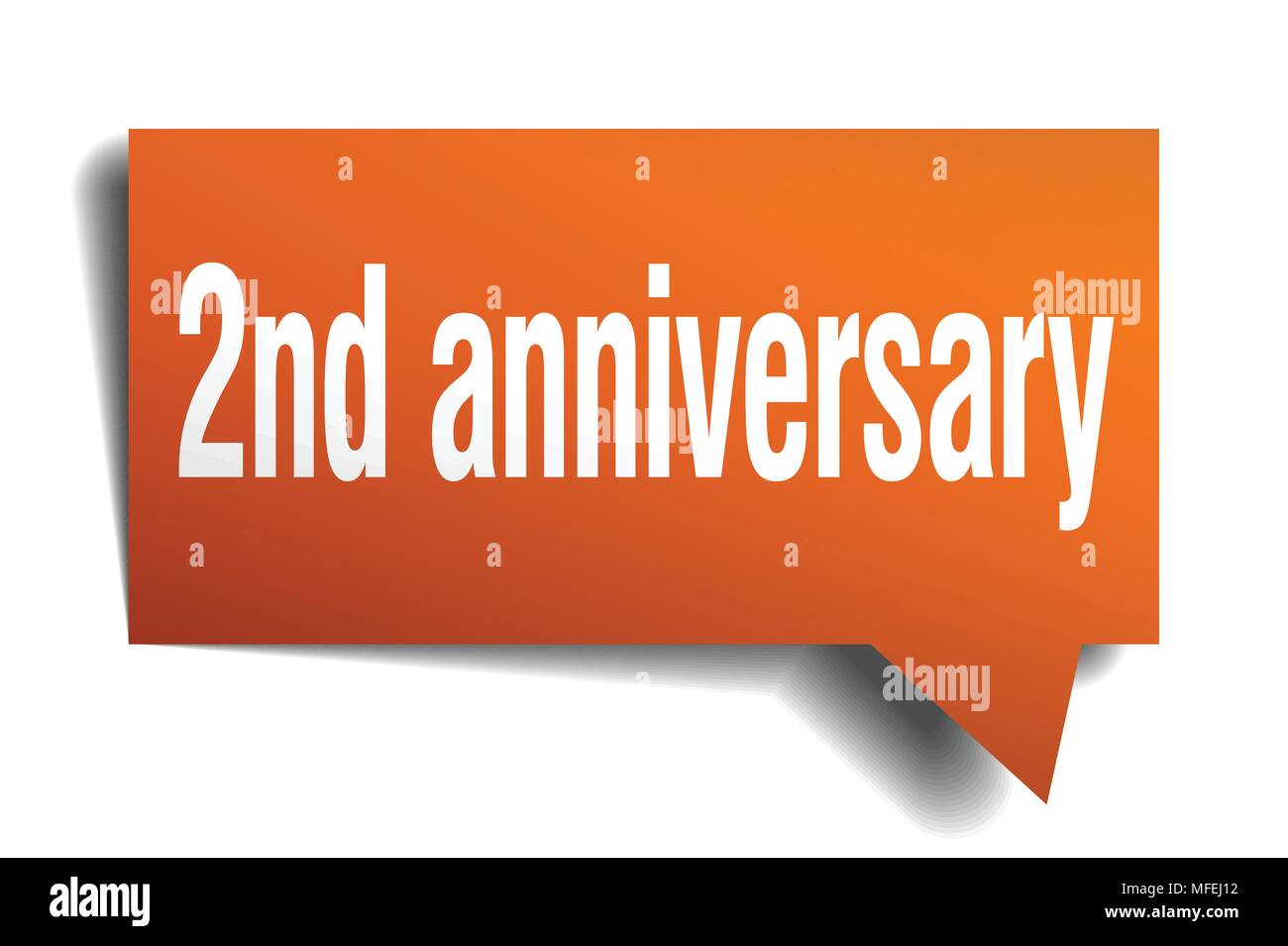 2nd anniversary orange 3d square isolated speech bubble Stock Vector