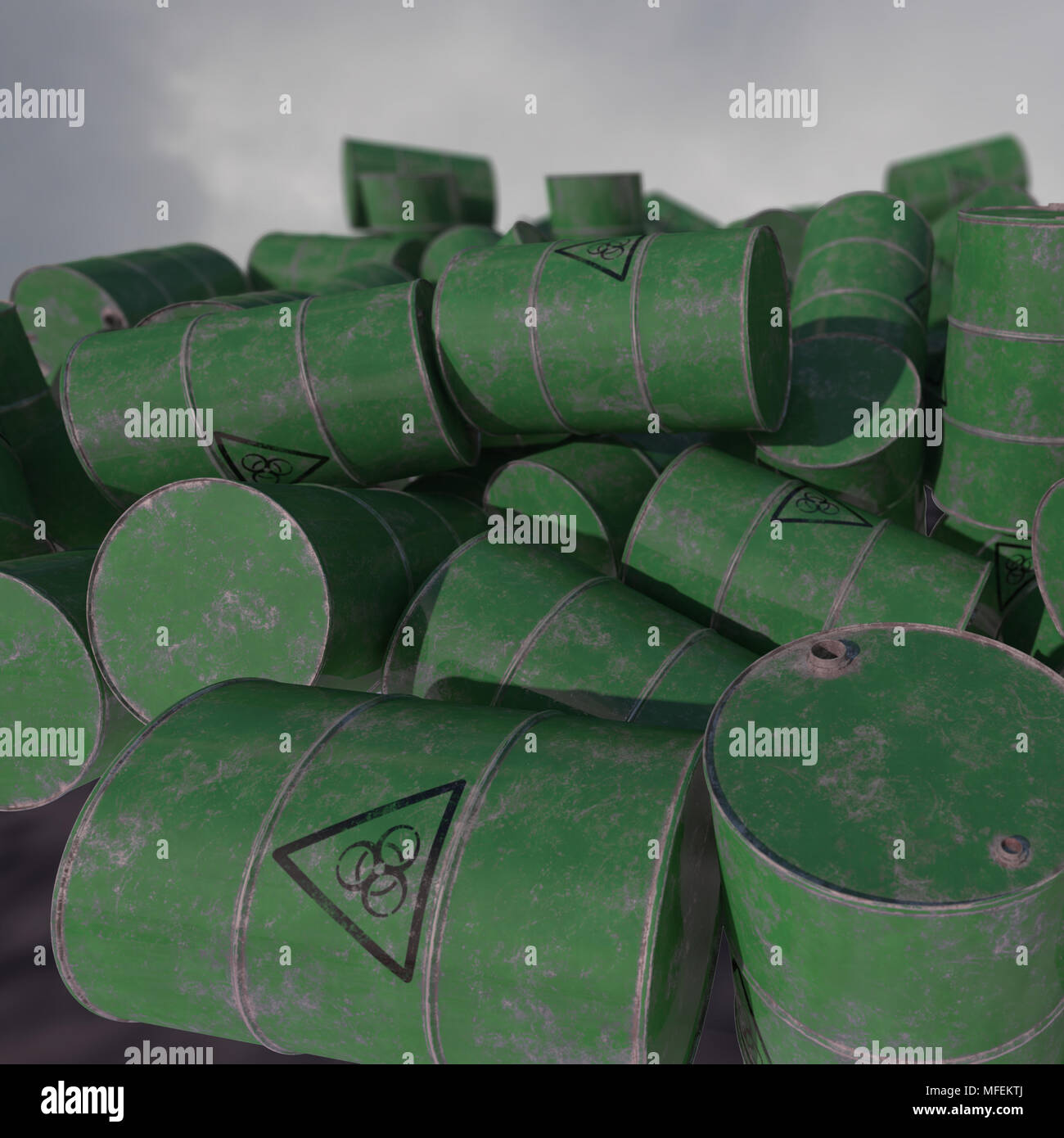 Barrels of biological waste. Isolated . 3D render. Stock Photo