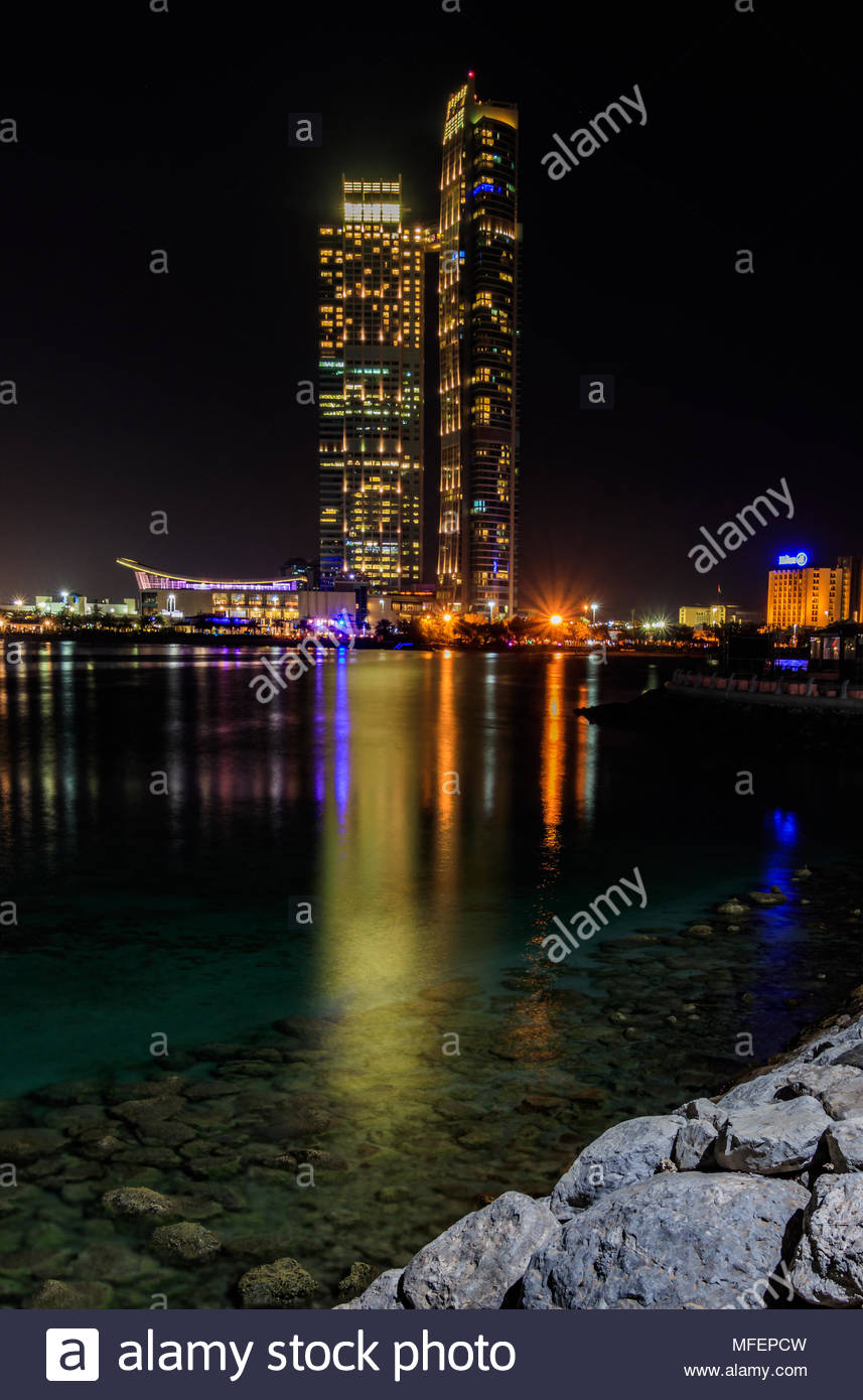 View From Abu Dhabi Corniche At Night Abu Dhabi Uae 20 April