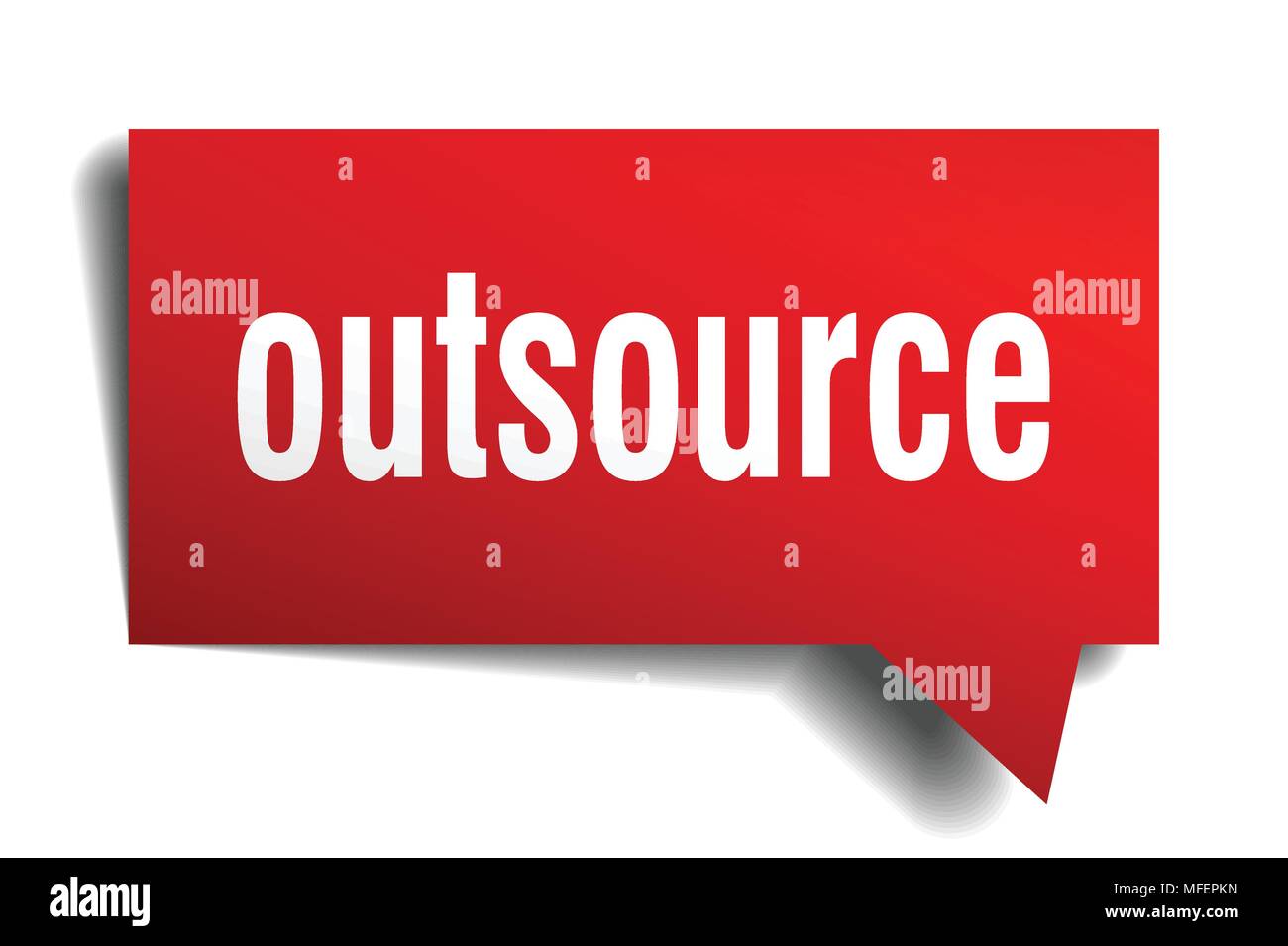 outsource red 3d square isolated speech bubble Stock Vector