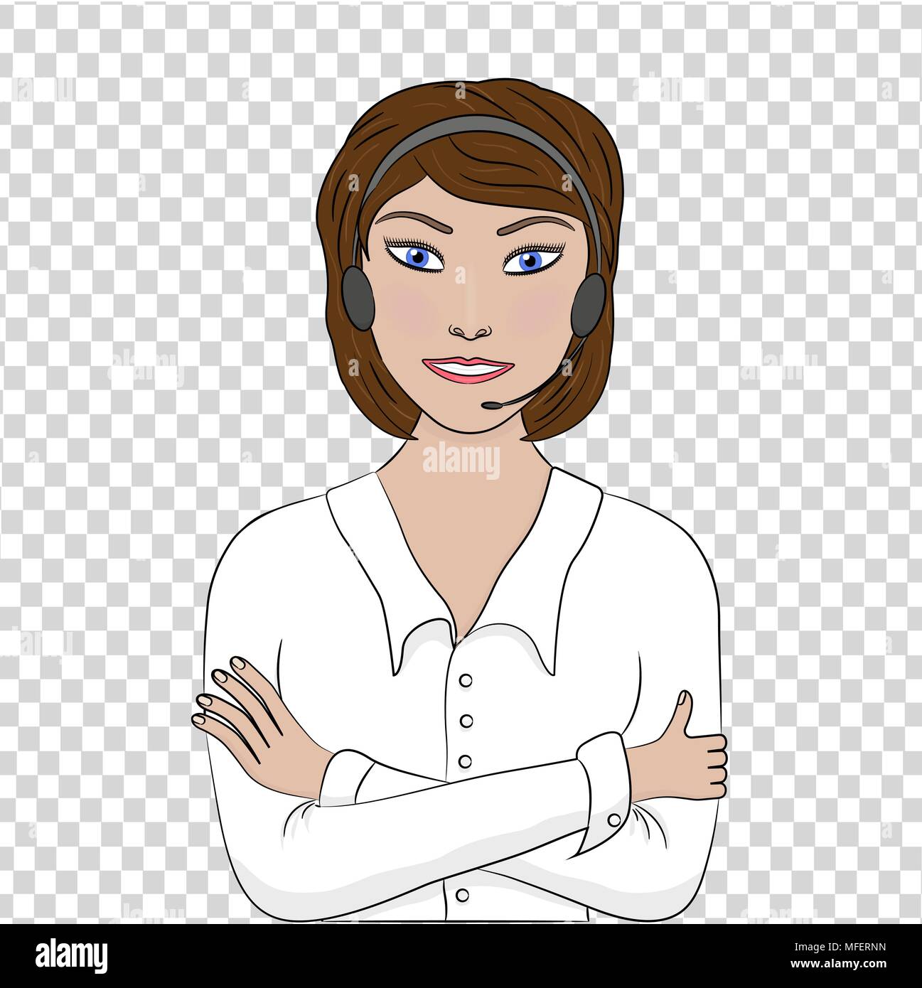 Girl call center operator on transparent background. Stock Vector
