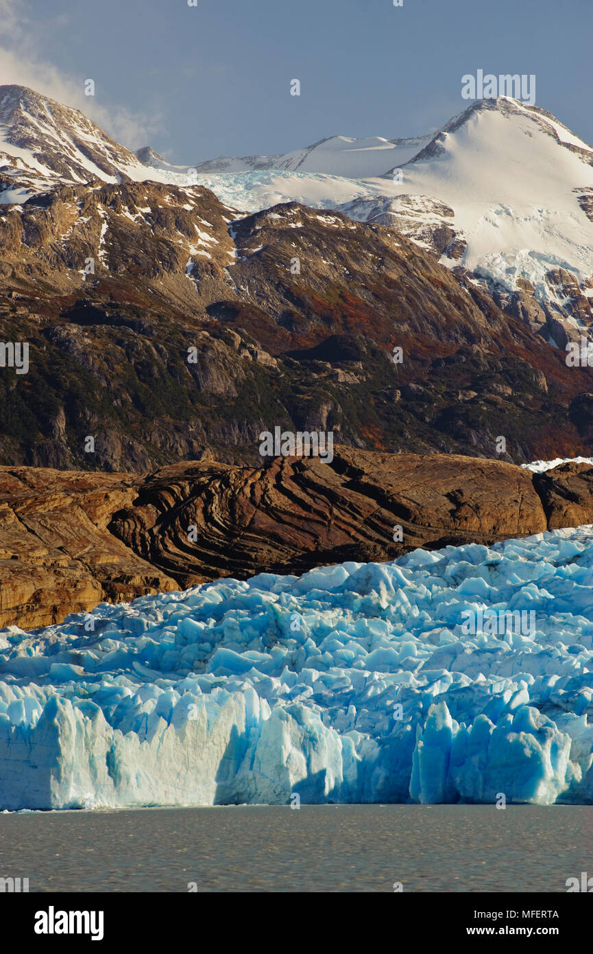 Grey Glacier; Torres del Paine National Park, Chile.  Torres del Paine National Park is a Chilean National Park, and Unesco Biosphere Reserve, of almo Stock Photo