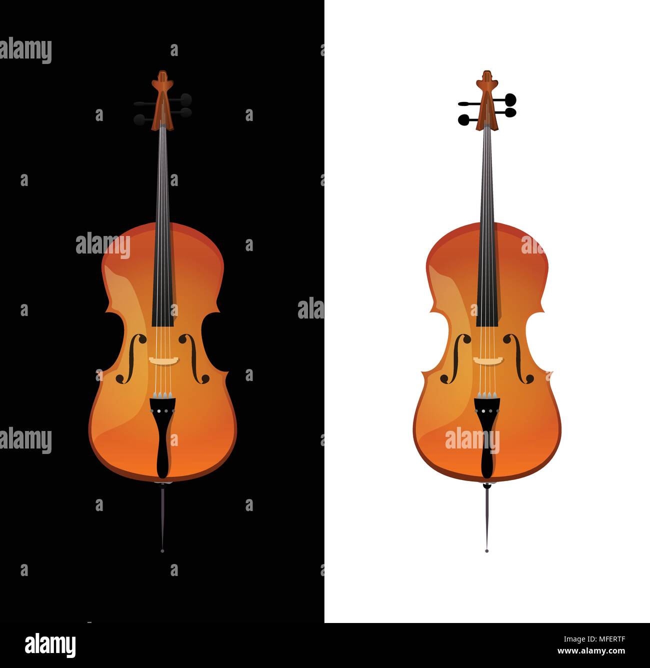 Cello orchestra strings music instrument in vertical pose, Vector Illustration isolated on