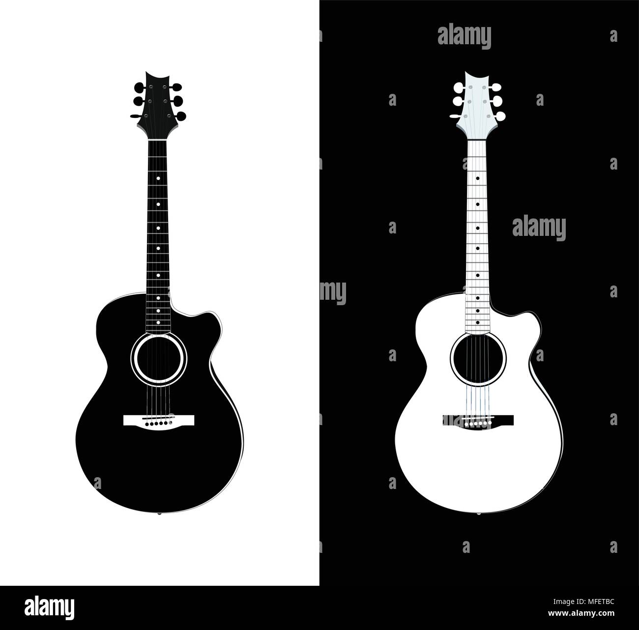 Acoustic Guitar in black and white, Vector Illustration isolated on