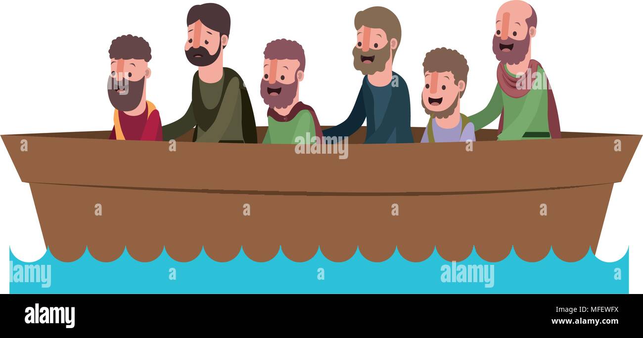 apostles group in boat biblical scene Stock Vector Image & Art - Alamy