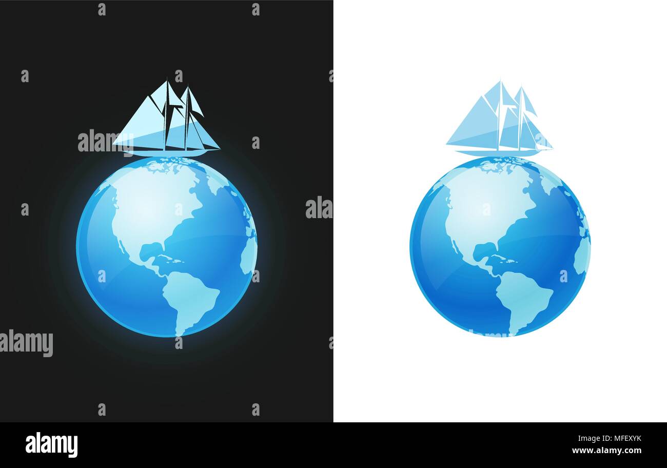 Yacht in World Travel Stock Vector