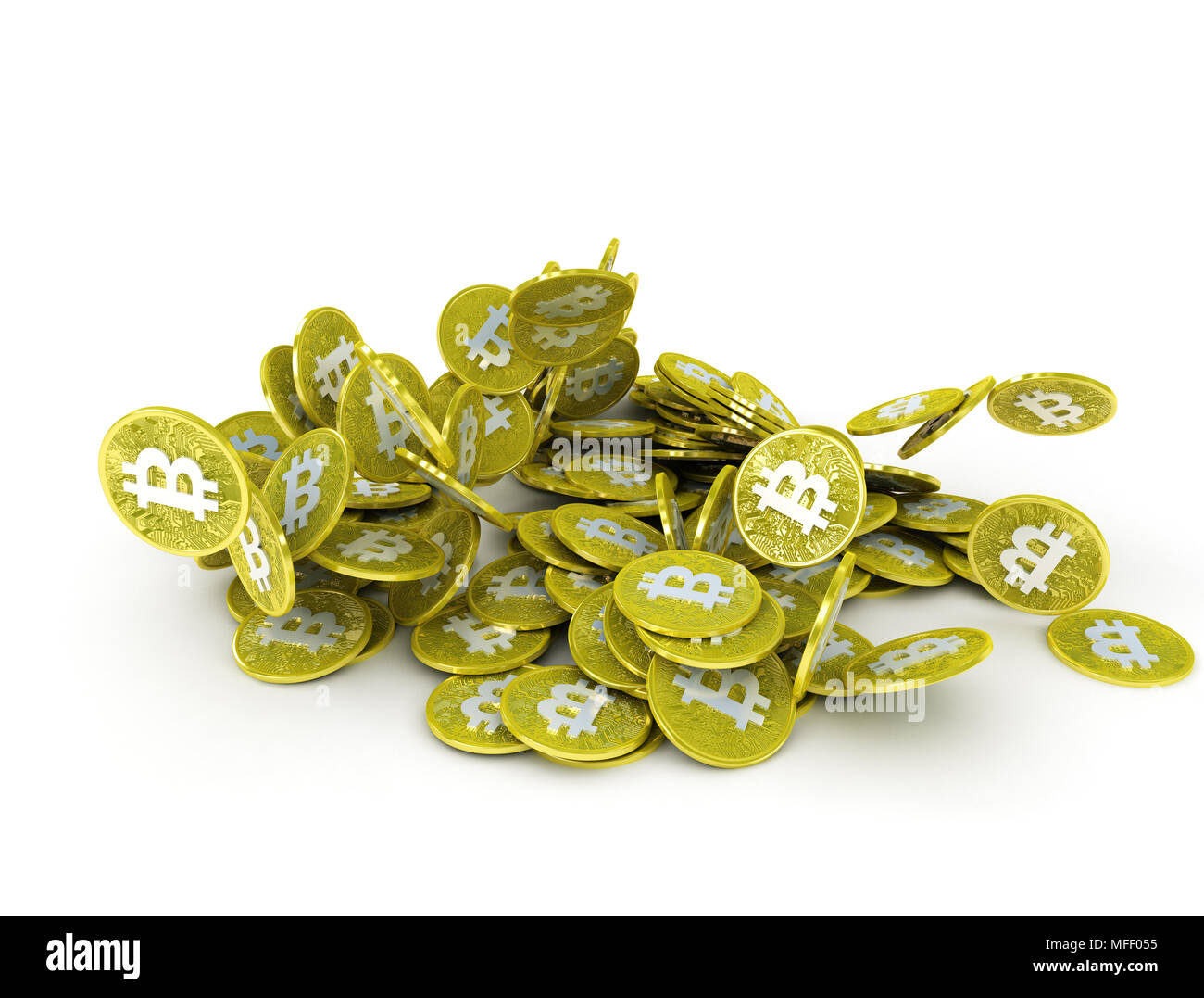 Golden bitcoin cryptocurrency on pile gold coins a lot of Stock Photo -  Alamy