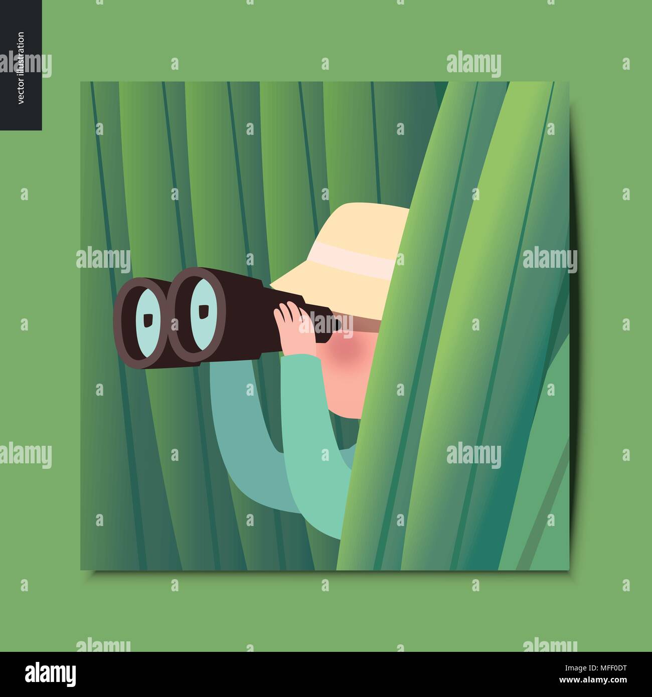 Summer simple things - a hunter in the ambush of high grass with a pair, postcard Stock Vector