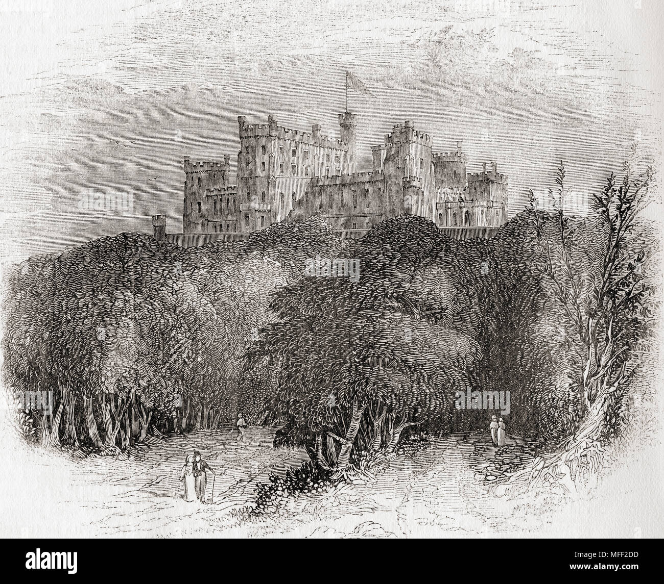 Belvoir Castle, Leicestershire, England during the reign of Charles II. From Old England: A Pictorial Museum, published 1847. Stock Photo