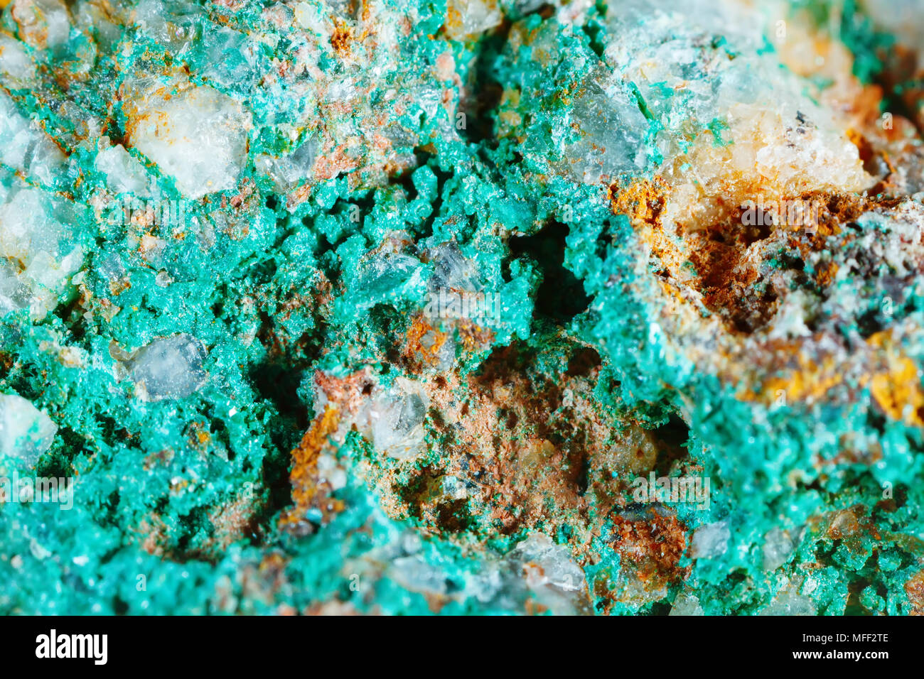 Macro shooting of natural gemstone. Texture of mineral of malachite. Abstract background Stock Photo