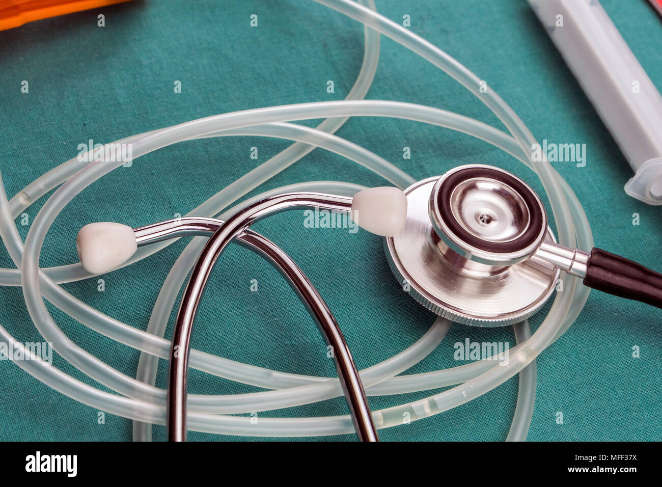 Drip Irrigation Equipment For Injecting Together With A Stethoscope, Conceptual image Stock Photo