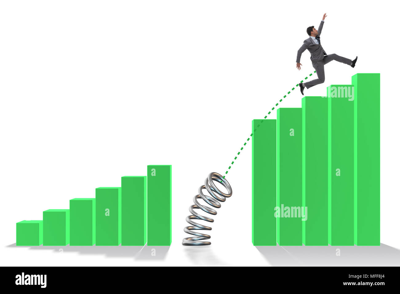 Business people jumping over bar charts Stock Photo - Alamy