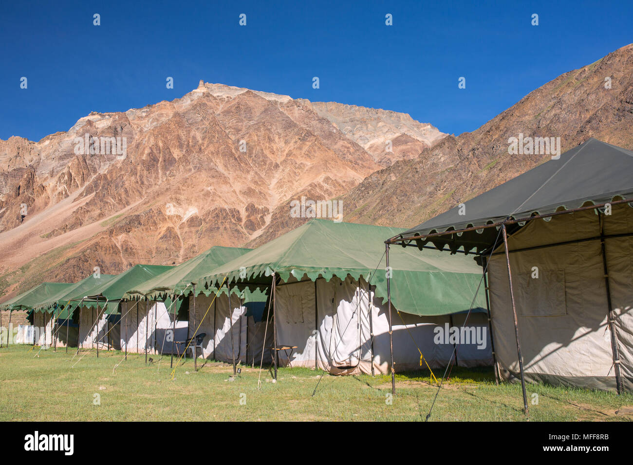 Sarchu camping tents at the Leh - Manali Highway in Ladakh region, Northern India. Stock Photo